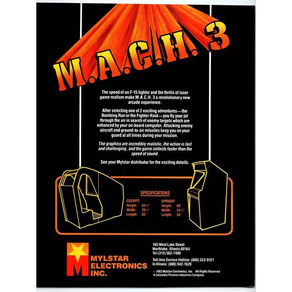 Mach 3 Arcade Game Flyer Original 1983 Video Laser Retro 8.5" x 11" Air Combat - Picture 2 of 2